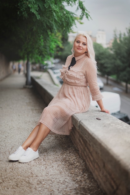 Amazing tourist womam walking on the streets of Rome