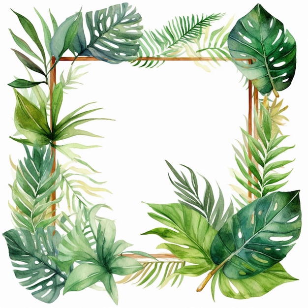 Amazing tropical leaves flowers border photo frame clipart picture AI Generated art
