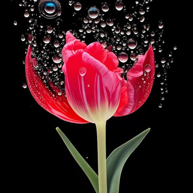 Amazing Tulip with water splash and drops generative ai