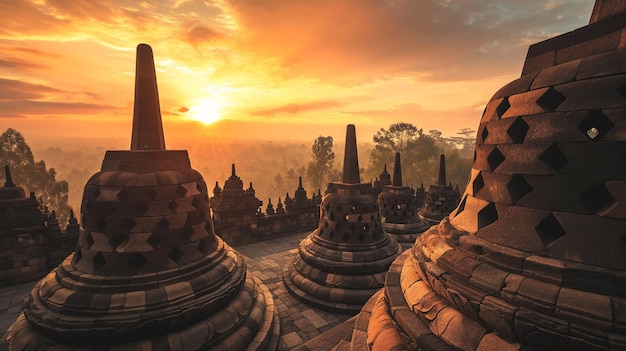 Amazing view of ancient largest Buddhist Borobudur Temple in Java Indonesia Generative AI