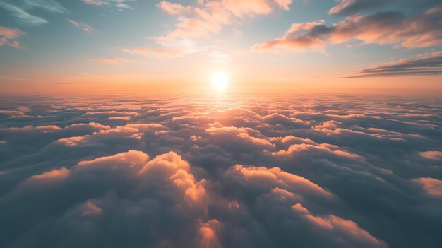 Amazing view of the beautiful sunset above the clouds