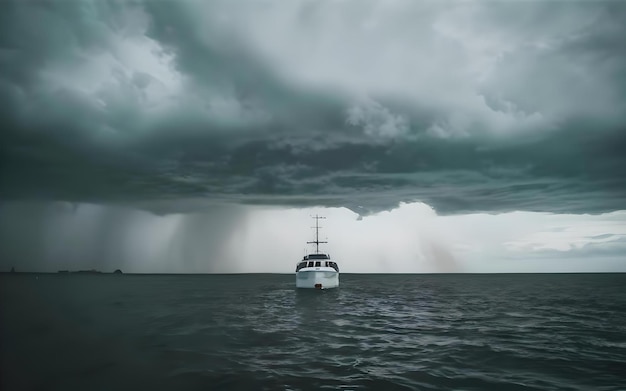 Foto una vista straordinaria della barca sull'acqua con il maltempo