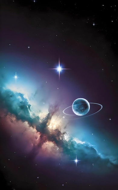 Amazing view of fantasy surreal space scene with galaxy and nebula