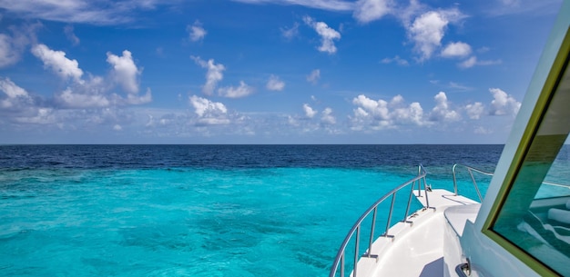 Amazing view from boat clear sea water lagoon. Luxury travel, tropical blue turquoise Mediterranean