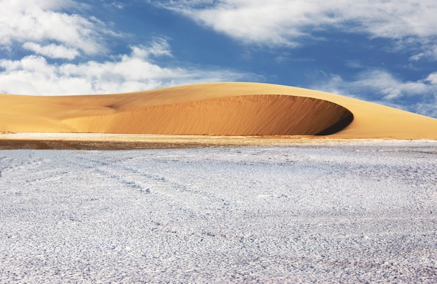 塩から砂丘までの素晴らしい眺め。ナミビア、アフリカ