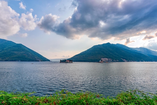 Amazing view of the mountains and the sea in the Bay of Kotor