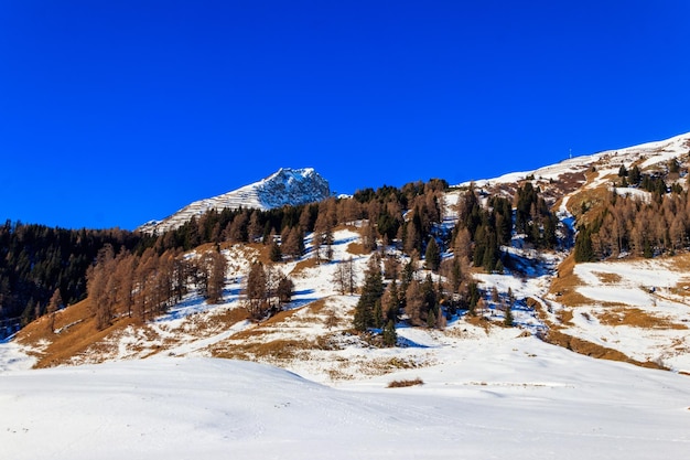 Amazing view over snow covered Swiss Alps near Davos Switzerland