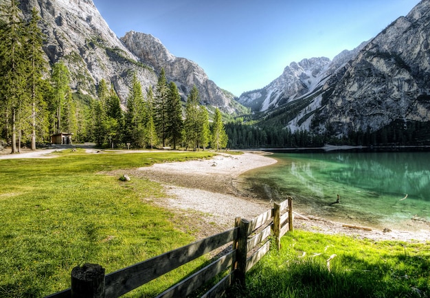 Amazing view of touristic trail near the Matterhorn in the Swiss Alps