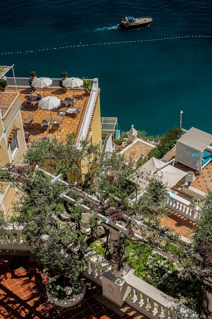 Amazing view of the Tyrrhenian Sea from the balcony of a villa in Positano Italy Exciting luxury vacation