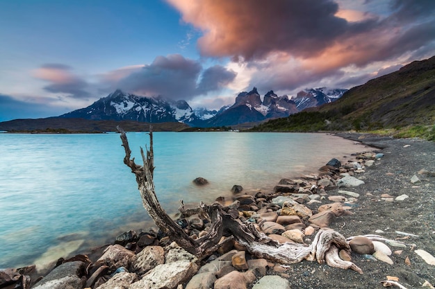 Amazing views of the mountains and lake National Park Torres del Paine Chile