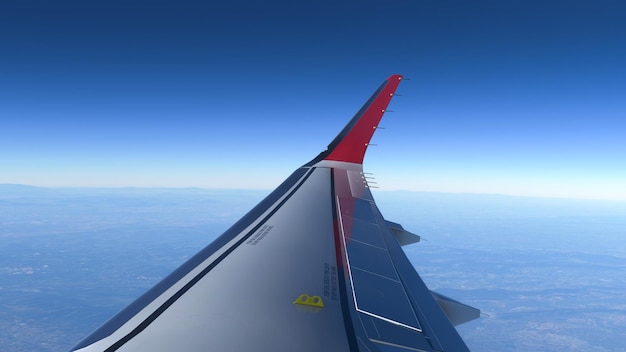 Amazing vision from the comercial aircraft wing over clean sky