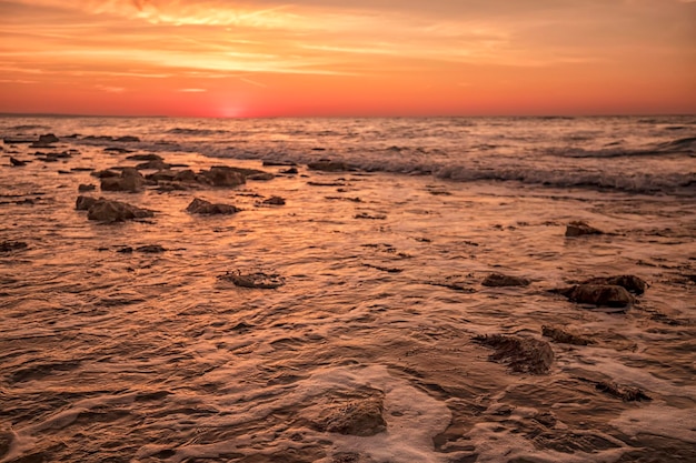 Amazing warm sunrise over the sea Horizontal view