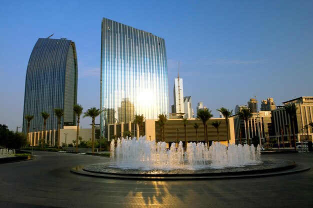 Amazing water fountain near Dubai mall Famous tourist attraction Water dance fountain Dubai Travel and tourism concept image No people