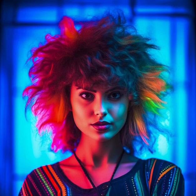 Amazing women's hairstyle in the style of the 80s ai generated