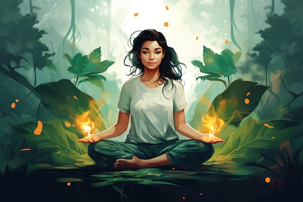 Amazing young girl in yoga vector illustration