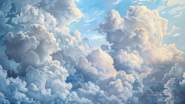 Photo amazingly detailed painting of a beautiful cloudscape the clouds are depicted in a realistic style and the colors are vibrant and lifelike