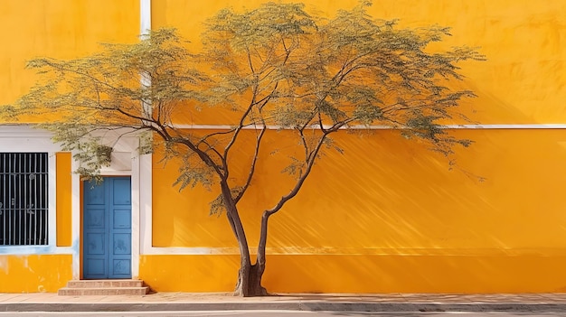 Photo amazingtree against a yellow building in pondicherry puducherry tamil nadu generative ai