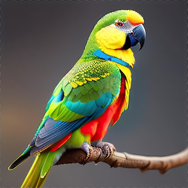 Amazon parrot perched on a branch isolated on transparent background PNG close up of Amazon