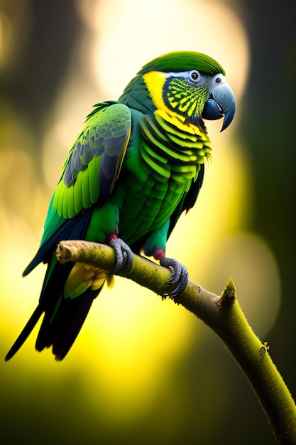 Amazon parrot perched on a branch isolated on transparent background PNG close up of Amazon
