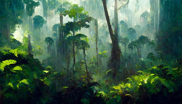 Amazon rain forest beautiful trees in green summer