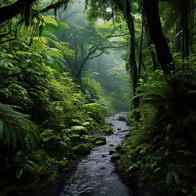 Photo amazon rain forest deep jungle raining