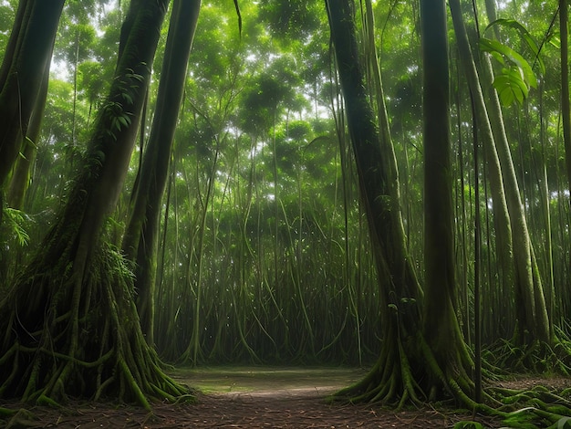 Резиновые деревья Амазонского тропического леса с потрясающей природой