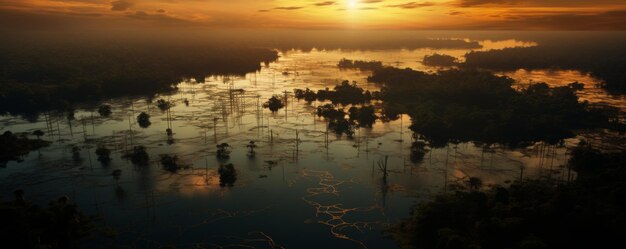 写真 ブラジルのアマゾン熱帯雨林の空中写真