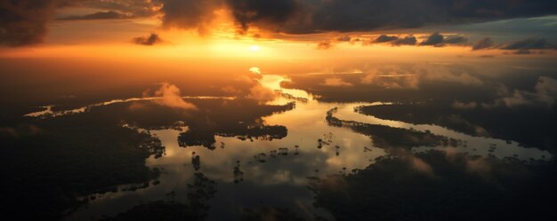 写真 ブラジルのアマゾン熱帯雨林の空中写真
