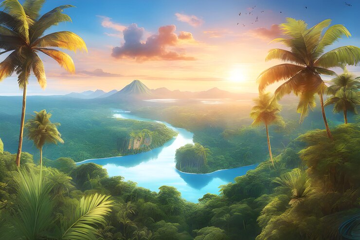 Premium AI Image | Amazon rainforest with sunset Amazon rainforest