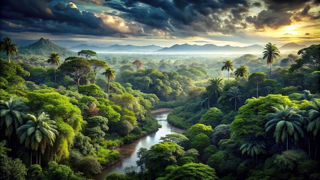 Foto paesaggio esotico del fiume amazzonia con riflesso del cielo e della foresta carta da parati naturale