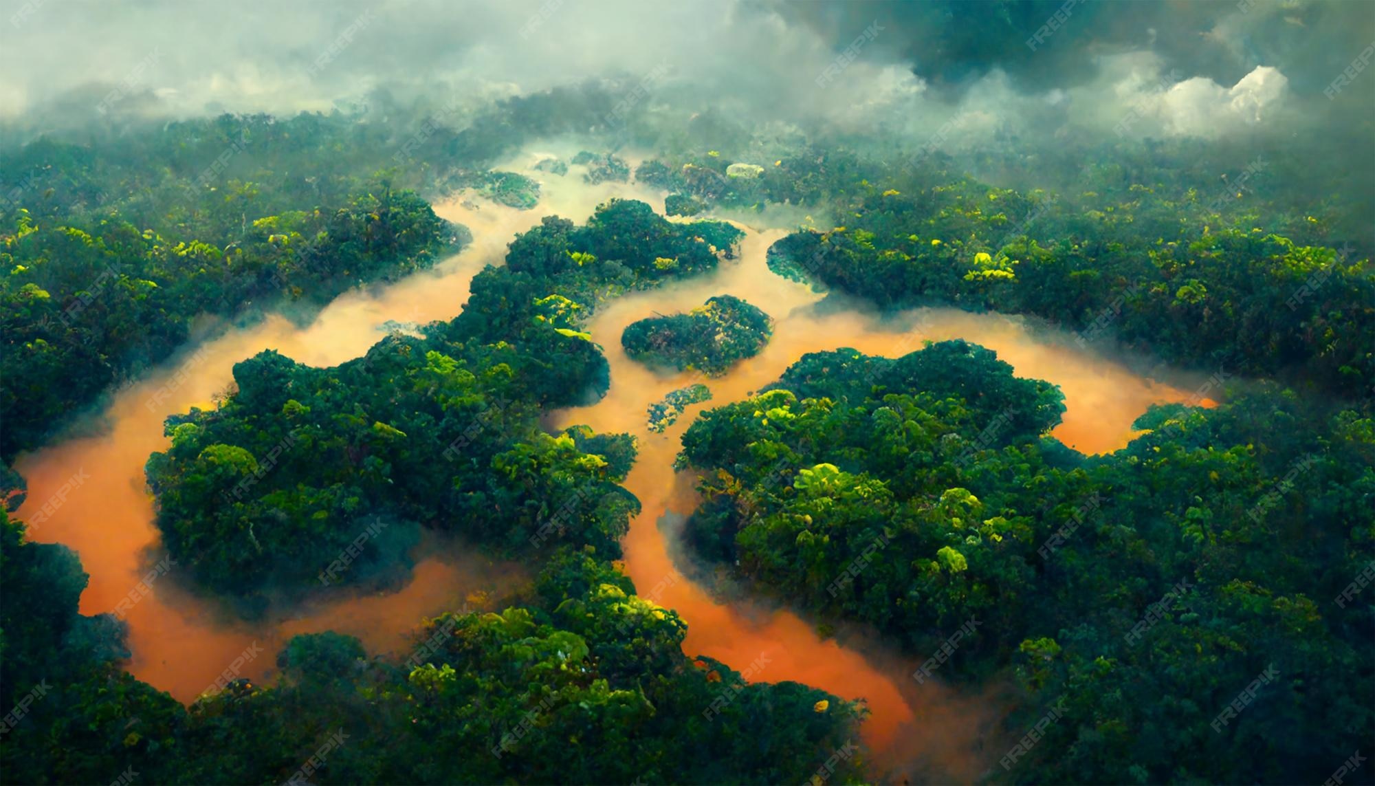 Premium AI Image | Amazon river rain forest trees from avobe the sky