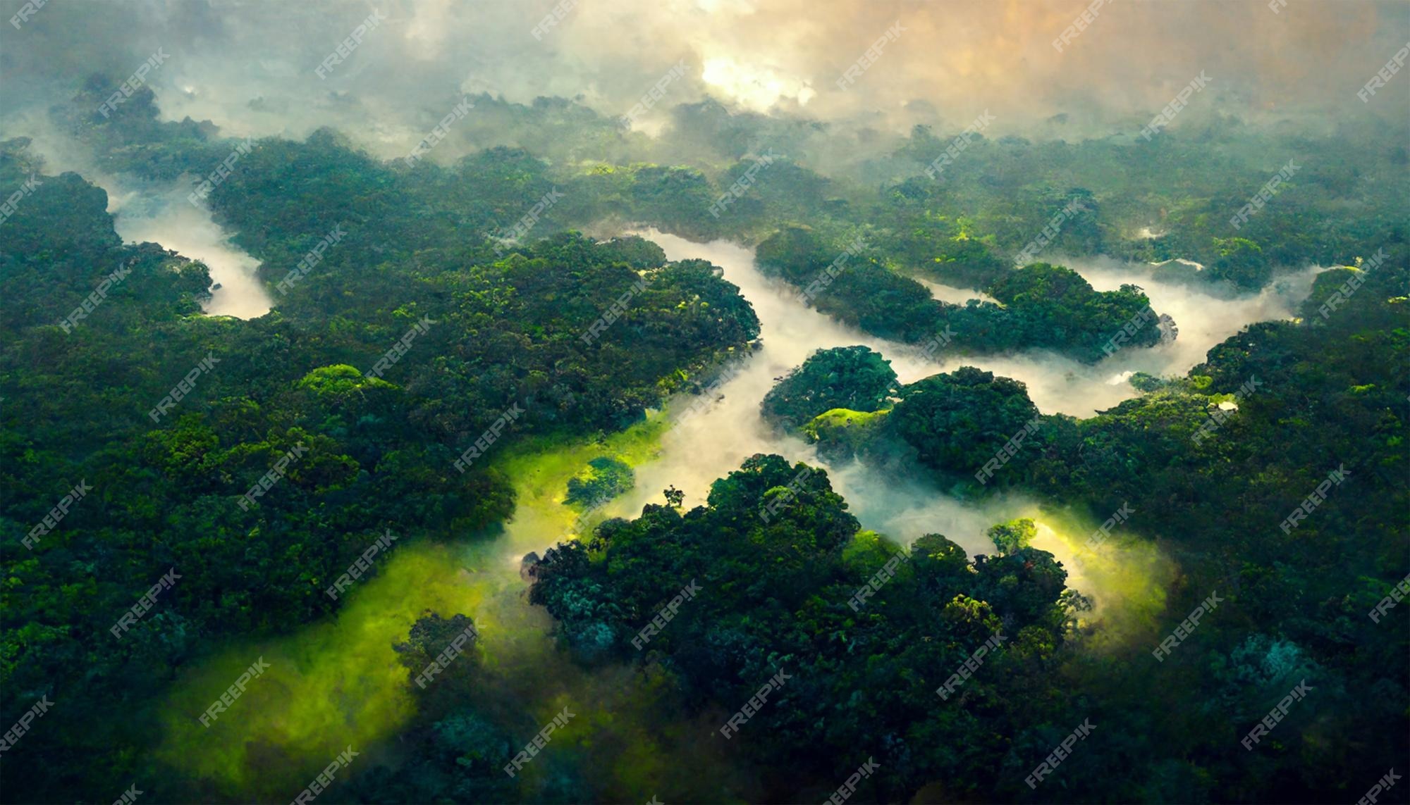 Premium Photo | Amazon river rain forest trees from avobe the sky