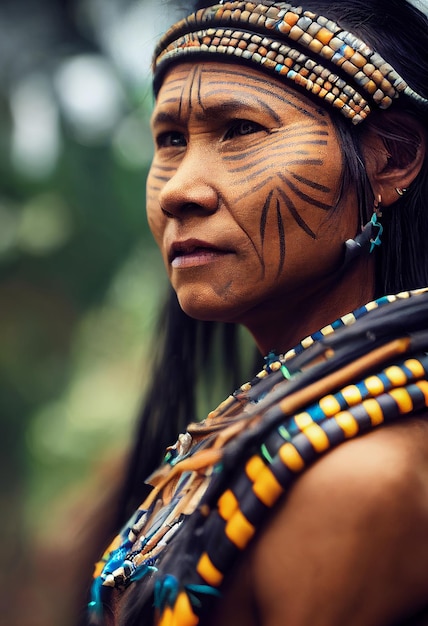 Amazon Tribe-vrouwen met traditionele kleding en sieraden in de jungle van het regenwoud.