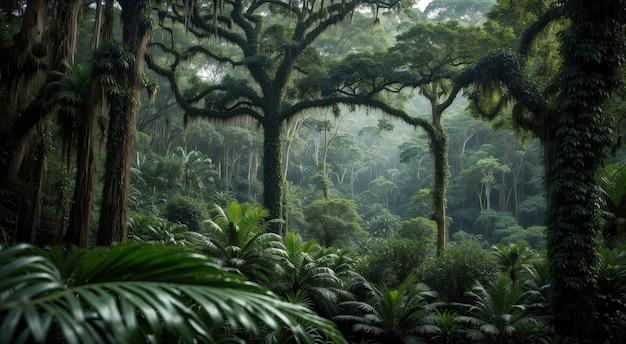 Amazone regenwoud landschap Tropische jungle natuur behang ontwerp.