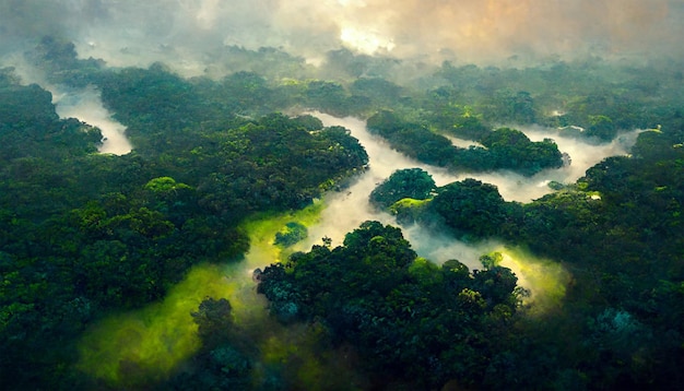 Amazone rivier regenwoud bomen uit avobe the sky