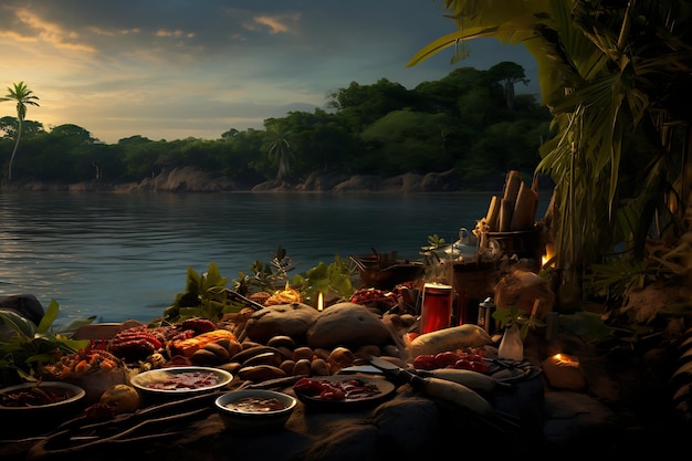 Amazonian Delicacies Unveiled Serene Riverbank Feast with Tambaqui Tucunar and Pirarucu Specialt