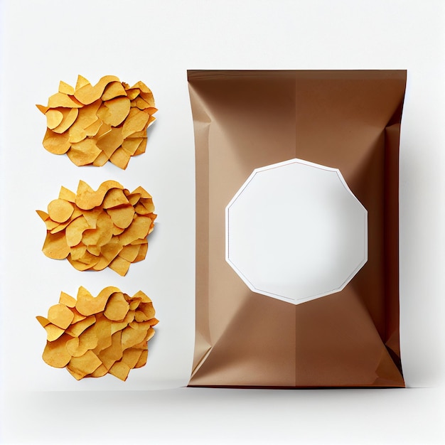 Ambachtelijke Kartonnen Papier Blanco Voedsel Snack Zakje Zak Verpakking Voor Chips Koekjes 3D Illustratie