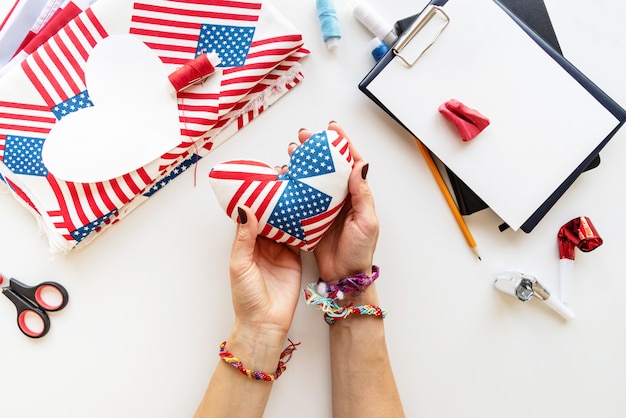 Foto ambachten gemaakt met amerikaanse vlag