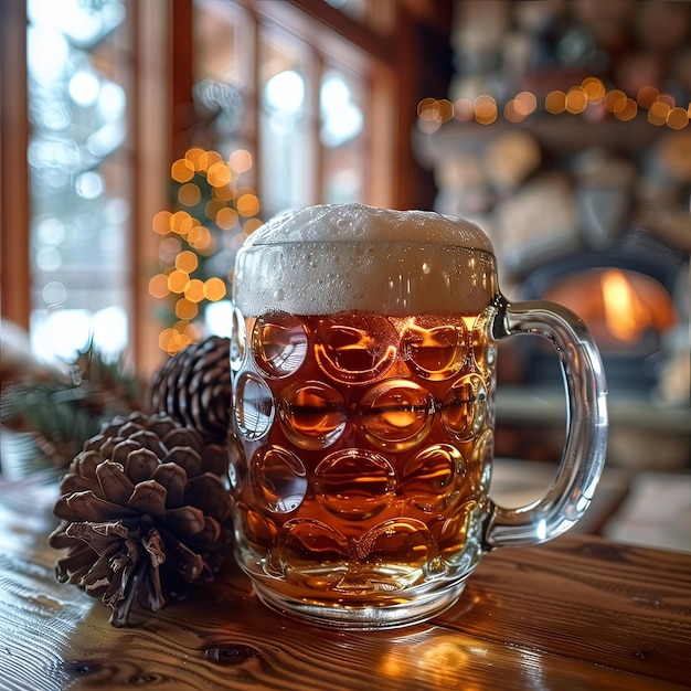 Amber Ale in een dimpled mug in een gezellige Ski Lodge Bar