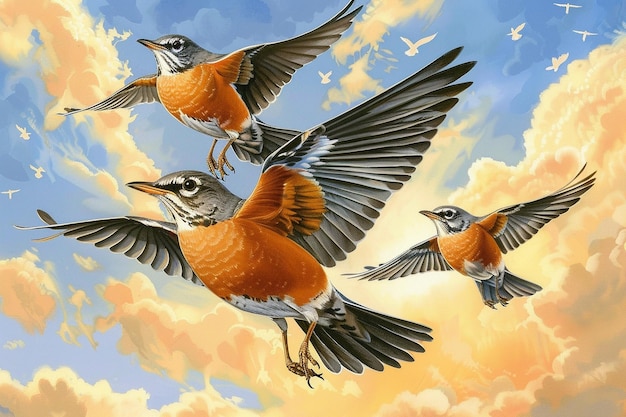 Amber Aviators American Robins in Flight