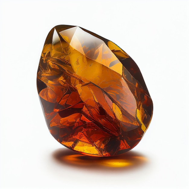 Amber Crystal Isolated Golden Amber Pebble on White