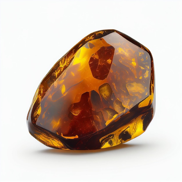 Amber Crystal Isolated Golden Amber Pebble on White