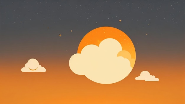 アンバー・エンチャントメント 温かみのあるアンバー・オレンジの白い雲と夜空の眺め