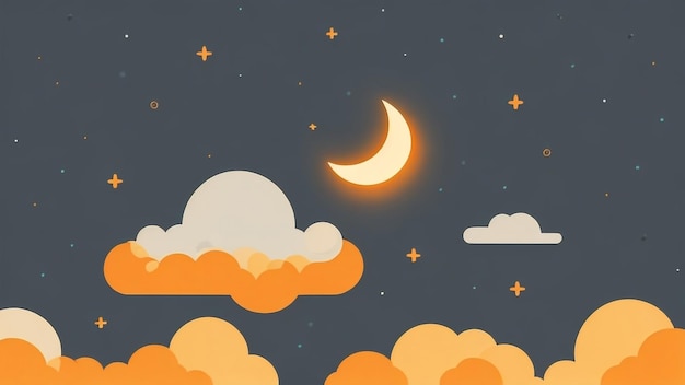 Amber Enchantment 따뜻한 앰버 오렌지색의 흰 구름이 있는 밤하늘의 풍경
