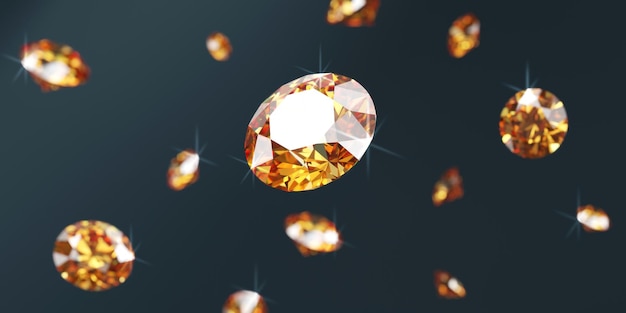 Photo amber gem diamond group falling background soft focus bokeh 3d rendering