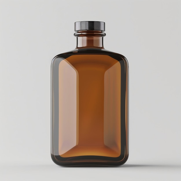 Amber glass bottle on white background