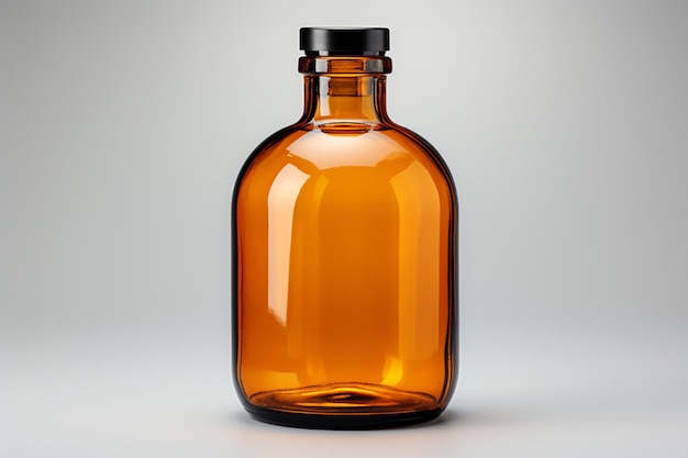 Foto bottiglia di vetro ambra su sfondo bianco