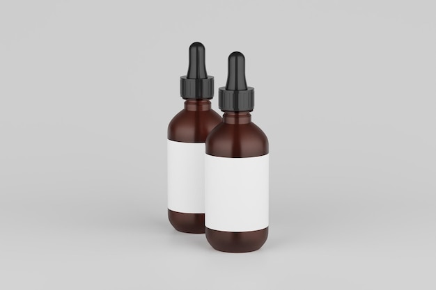 Amber Glass Dropper Mockup Meerdere flessen Blank Label 3D Illustratie