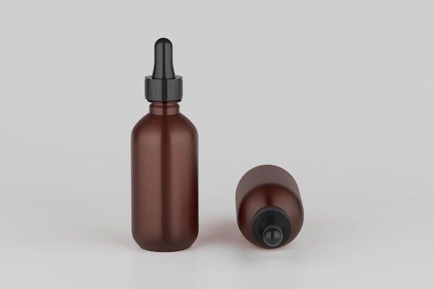 Amber Glass Dropper Mockup Multiple Bottles 3D Rendering