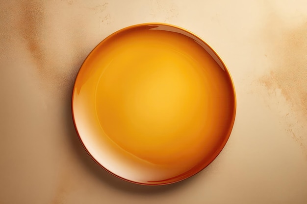 Amber Monochrome Plate On Tan Background Top View Generative AI